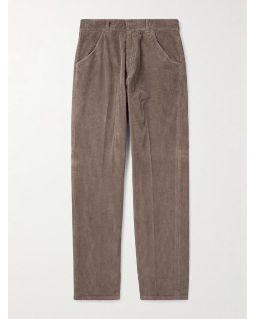 Altea Brown Reed Straight-leg Garment-dyed Cotton-corduroy Trousers for men