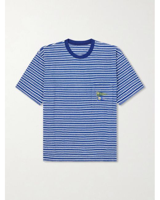 Kapital Blue Logo-appliquéd Striped Cotton-jersey T-shirt for men
