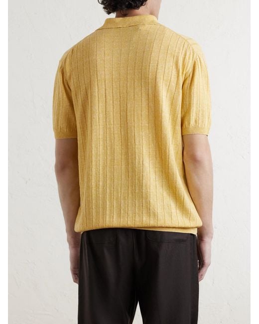 Boglioli Yellow Ribbed Linen And Cotton-Blend Polo Shirt for men