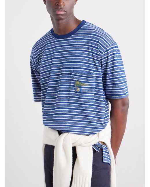 Kapital Blue Logo-appliquéd Striped Cotton-jersey T-shirt for men