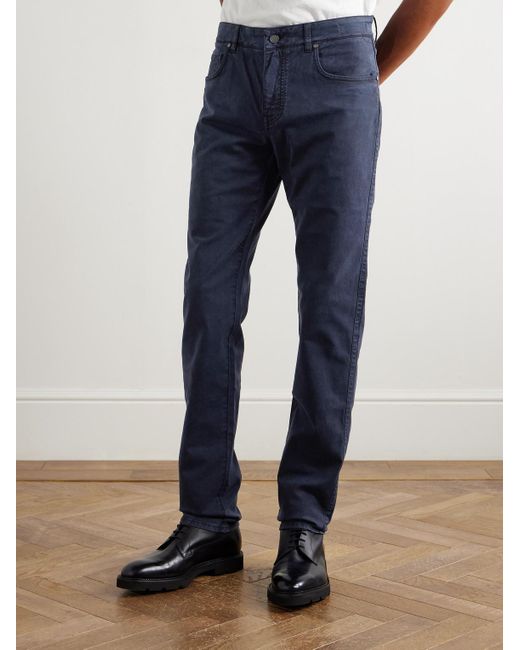 James Purdey & Sons Blue Slim-Fit Straight-Leg Cotton-Blend Twill Trousers for men