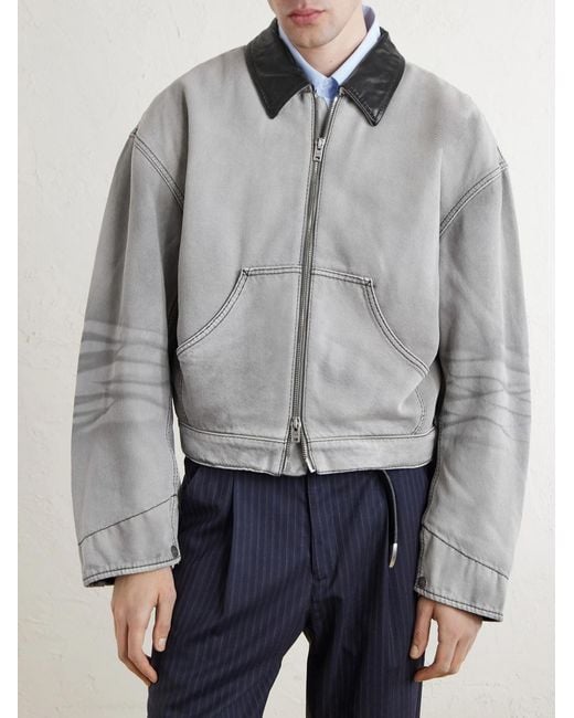 Acne Gray Cotton Leather-trimmed Jacket for men