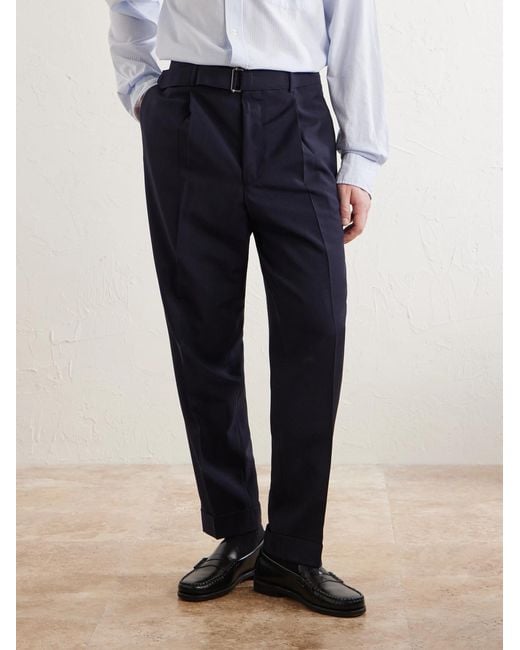 Officine Generale Blue Hugo Straight-Leg Pleated Virgin Wool Trousers for men