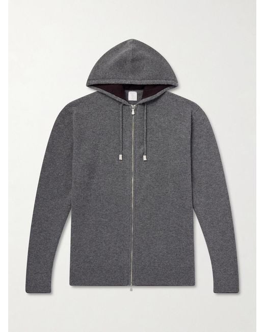 Eleventy Gray Ribbed Cashmere Zip-Up Hoodie for men