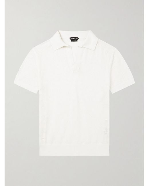 Tom Ford White Open-knit Sea Island Cotton And Silk-blend Polo Shirt for men