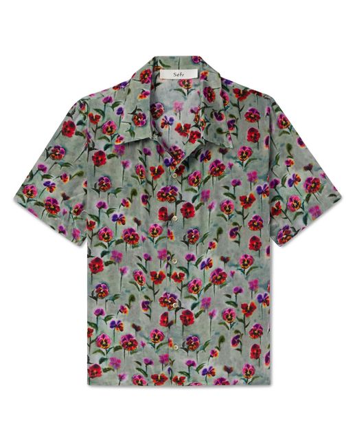 Séfr Gray Noam Camp-collar Floral-print Satin Shirt for men