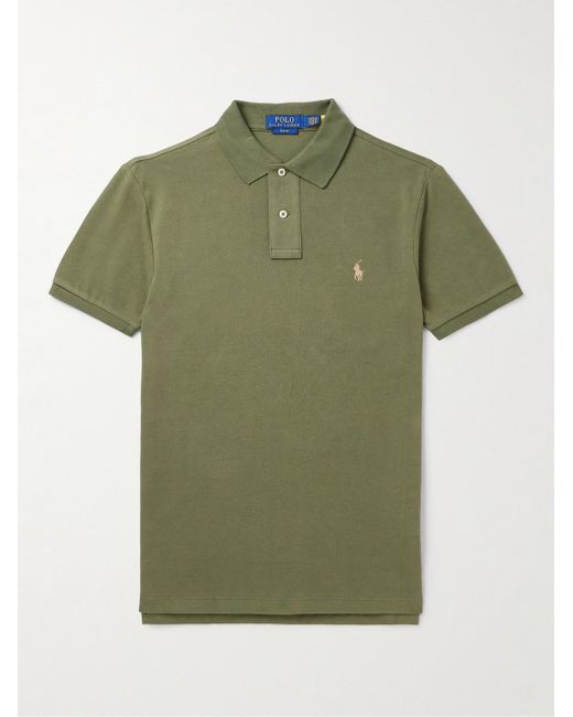 Polo Ralph Lauren Green Slim-fit Logo-embroidered Cotton-piqué Polo Shirt for men
