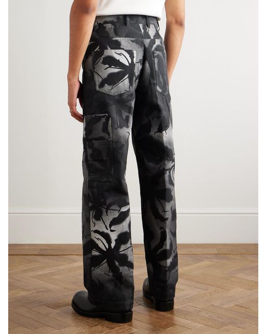 Dries Van Noten Gray Straight-Leg Floral-Print Cotton Trousers for men