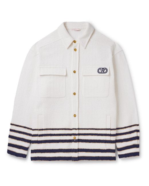 Valentino Garavani White Logo-embroidered Striped Tweed Overshirt for men