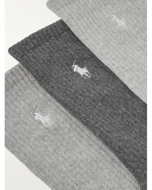 Confezione da tre paia di calze in misto cotone a coste con logo ricamato di Polo Ralph Lauren in White da Uomo