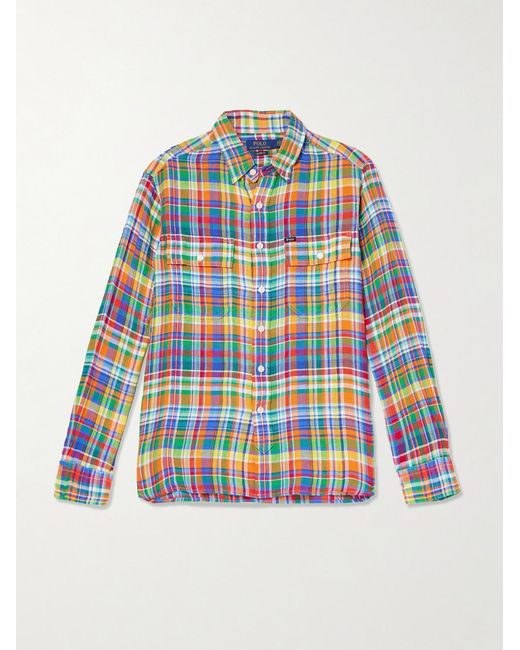 Polo Ralph Lauren Blue Checked Linen Shirt for men