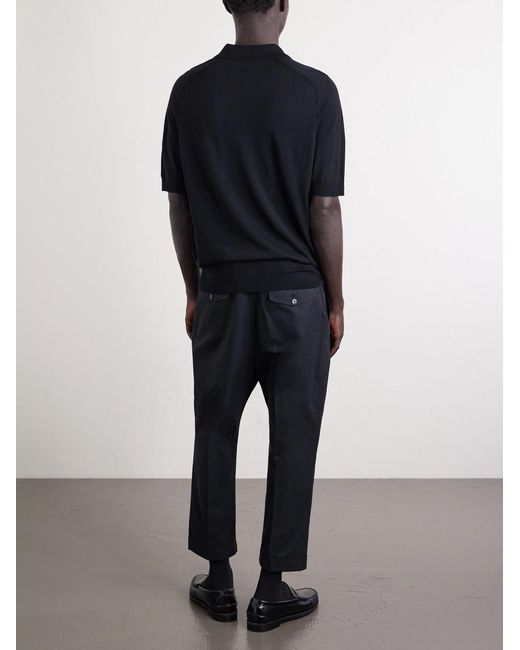AMI Blue Carrot Cropped Tapered Pleated Cotton-Gabardine Trousers for men