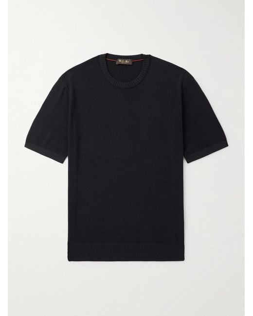 Loro Piana Black Slim-Fit Cotton And Silk-Blend Piqué T-Shirt for men