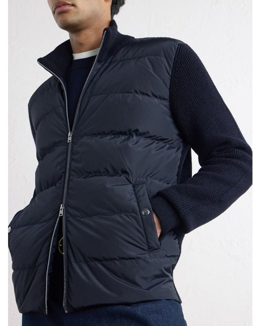 Herno Blue Waffle-knit Wool-trimmed Quilted Shell Down Jacket for men