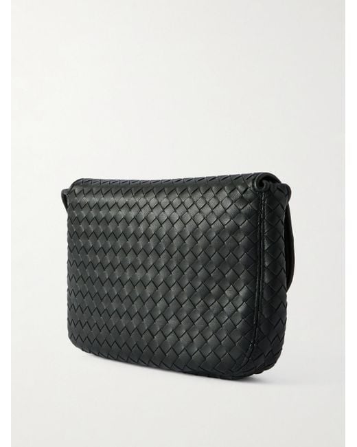 Bottega Veneta Black Intrecciato Leather Messenger Bag for men