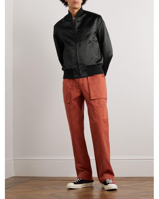 Golden Bear Black Sukajan Leather-Trimmed Satin Bomber Jacket for men