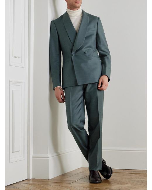 Mr P. Blue Slim-fit Double-breasted Shawl-lapel Wool for men