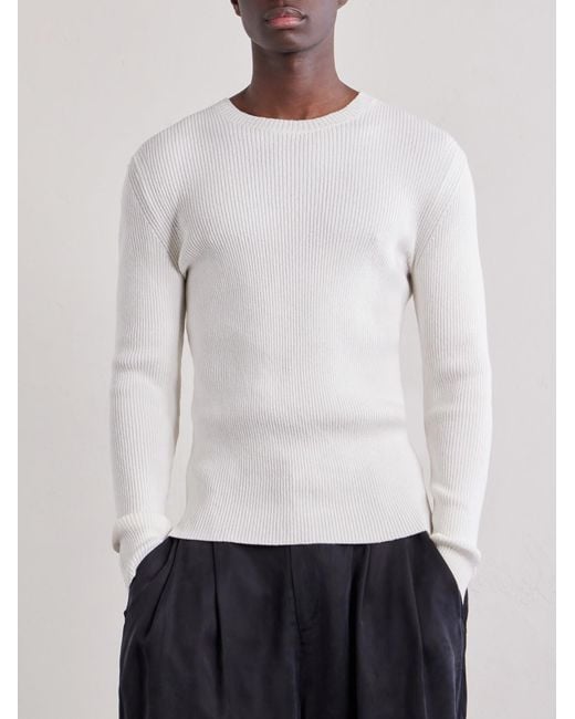 Our Legacy White Ribbed Knit Silk Sweater for men