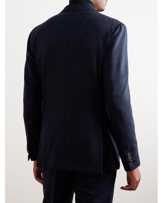 De Petrillo Blue Double-breasted Wool-blend Flannel Suit Jacket for men