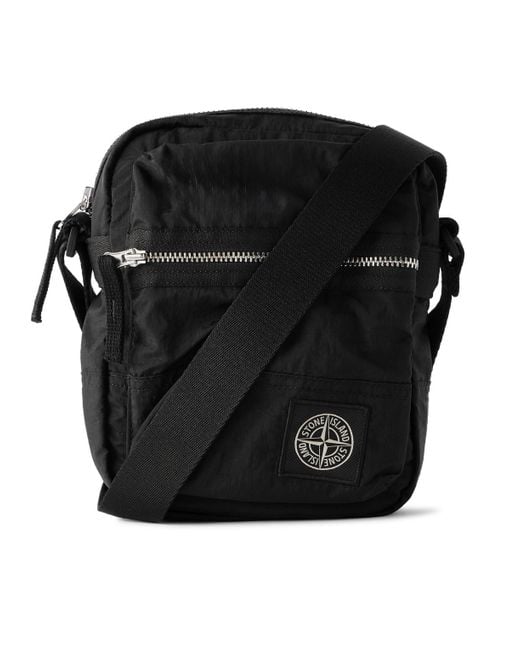 Stone Island Black Shotter Logo-Appliquéd Coated Econyl Nylon Metal Messenger Bag for men