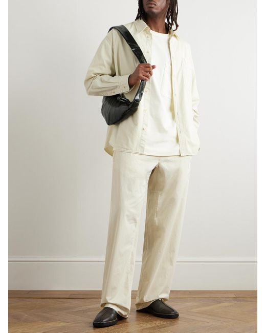 Lemaire Natural Straight-Leg Cotton-Twill Drawstring Trousers for men