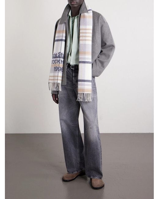 Acne Gray 1996 Fringed Checked Wool Scarf for men