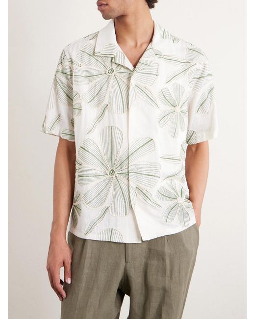 Corridor NYC Natural Camp-Collar Floral-Appliquéd Poplin Shirt for men