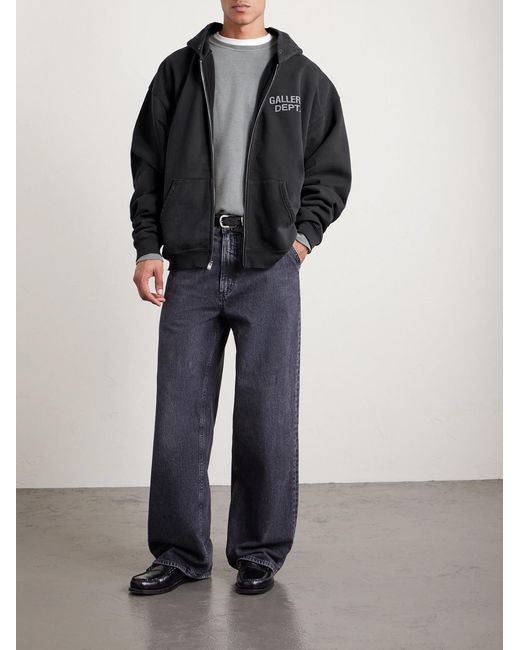 GALLERY DEPT. Black 90's Logo-Print Cotton-Jersey Zip-Up Hoodie for men