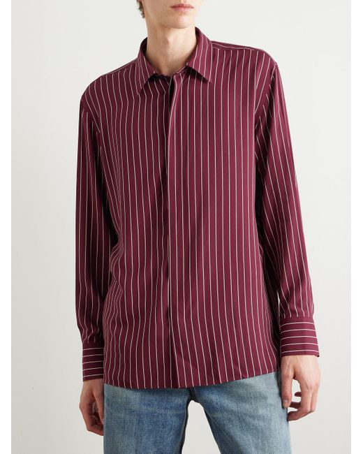 Saint Laurent Purple Pinstriped Crepe Shirt for men
