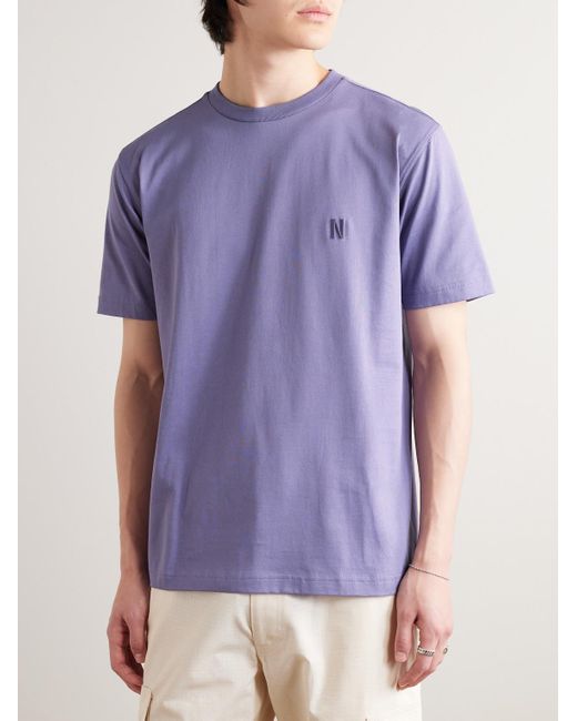 T-shirt in jersey di cotone biologico con logo ricamato Johannes di Norse Projects in Purple da Uomo