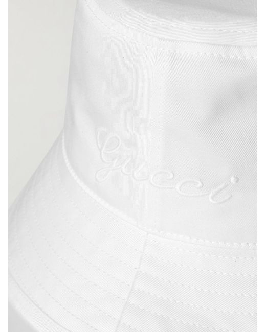 Gucci White Cotton Bucket Hat With Embroidery for men