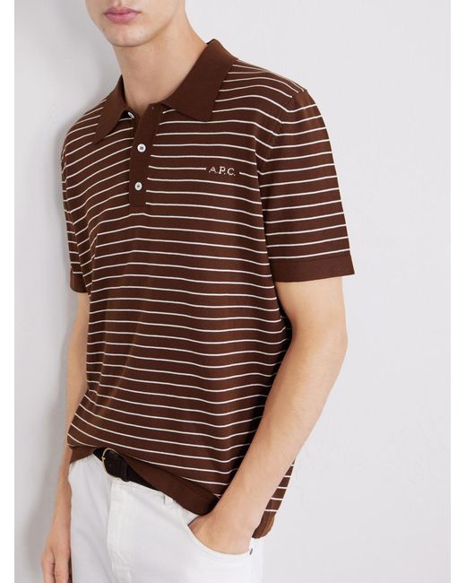 A.P.C. Brown Tristan Logo-Embroidered Striped Cotton Polo Shirt for men