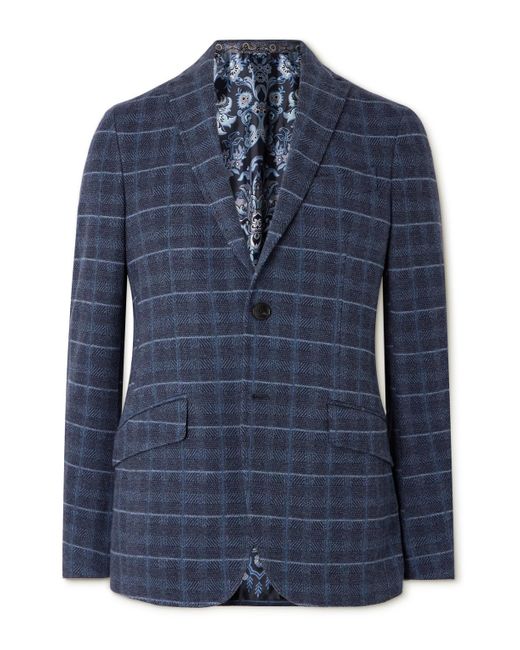 Etro Blue Roma Slim-Fit Checked Cotton-Blend Blazer for men