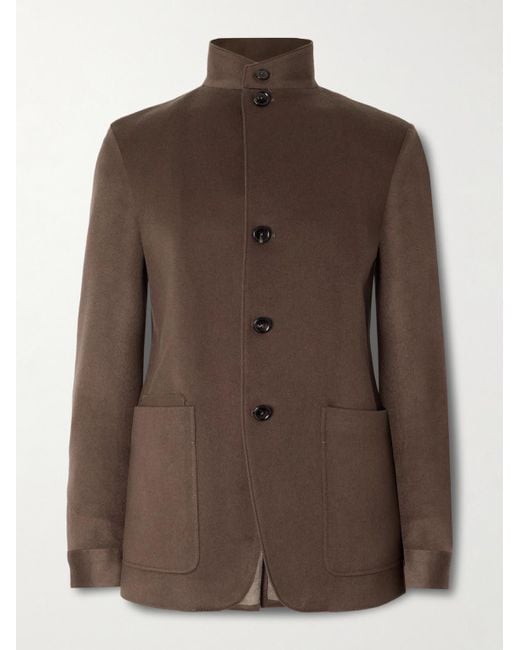 Zegna Brown Ii Conte Leather-trimmed Oasi Cashmere-felt Jacket for men