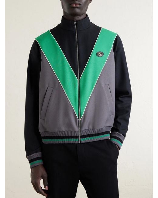 Valentino Garavani Black Logo-appliquéd Jersey Track Jacket for men