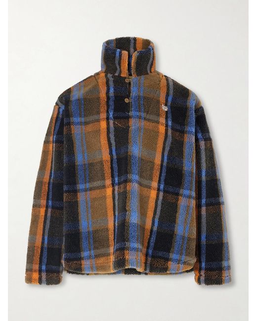 Human Made Blue Logo-Embroidered Appliquéd Checked Fleece Sweater for men