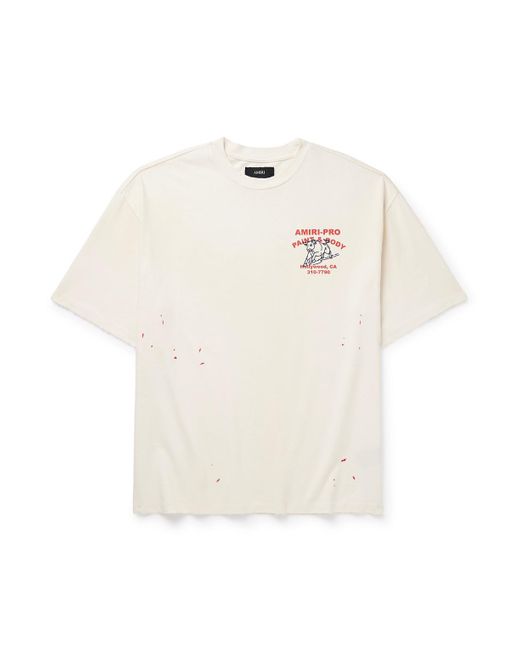 Amiri White Bull Oversized Printed Distressed Cotton-Jersey T-Shirt for men