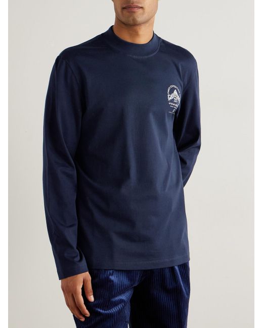 Brunello Cucinelli Blue Slim-Fit Logo-Print Cotton-Jersey T-Shirt for men