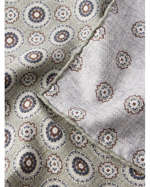 Brunello Cucinelli Gray Printed Silk Pocket Square for men