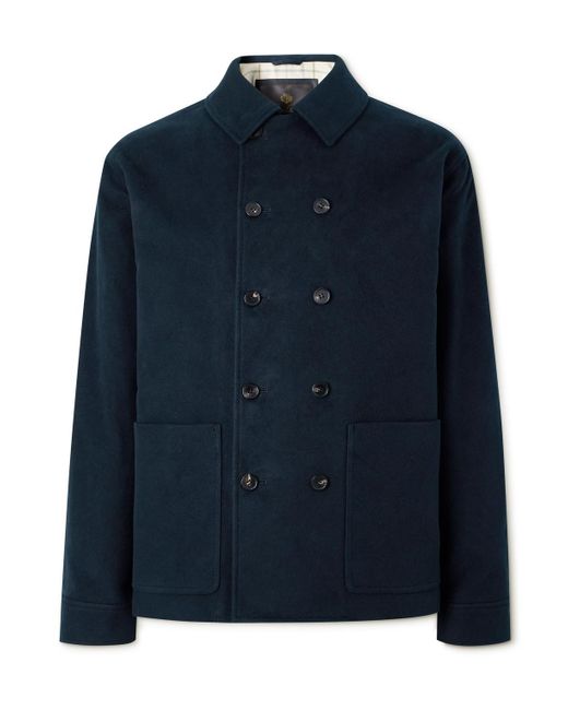 Loro Piana Blue Double-breasted Cotton And Cashmere-blend Peacoat for men