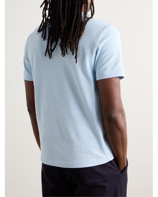 Thom Browne Blue Logo-Appliquéd Striped Cotton-Piqué T-Shirt for men