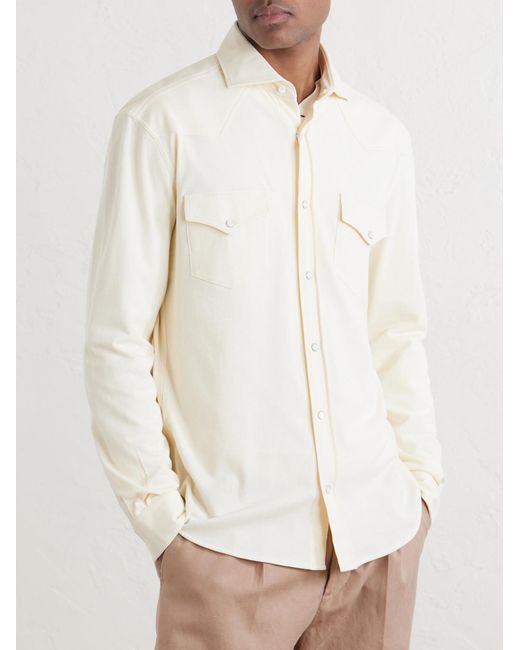 Brunello Cucinelli Natural Honeycomb-Knit Cotton Shirt for men