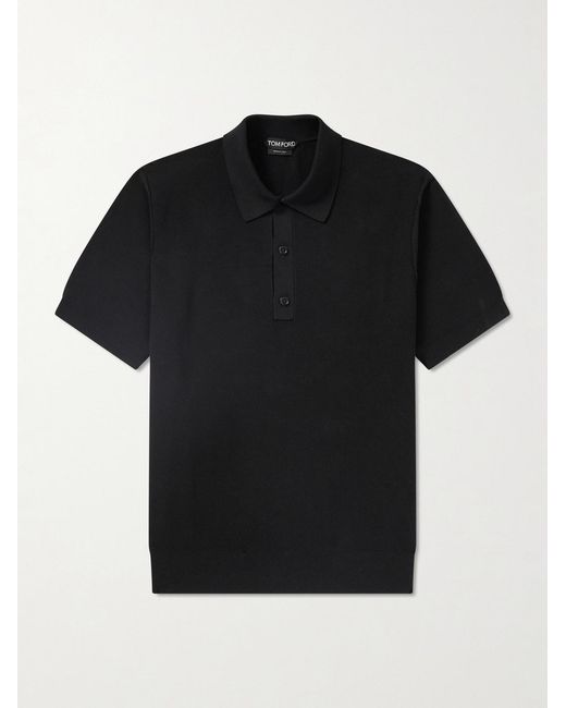 Tom Ford Black Silk And Cotton-Blend Piqué Polo Shirt for men