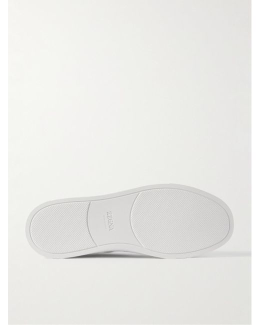 Zegna Natural Triple Stitchtm Leather-trimmed Linen-canvas Slip-on Sneakers for men