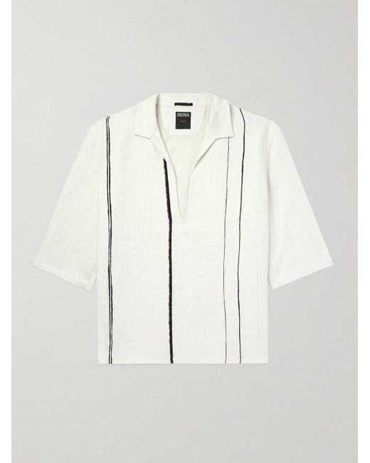 Zegna White Striped Linen Shirt for men