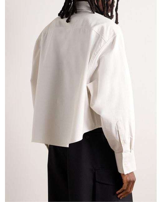 AMI Natural Oversized Cropped Button-down Collar Logo-embroidered Cotton Oxford Shirt for men