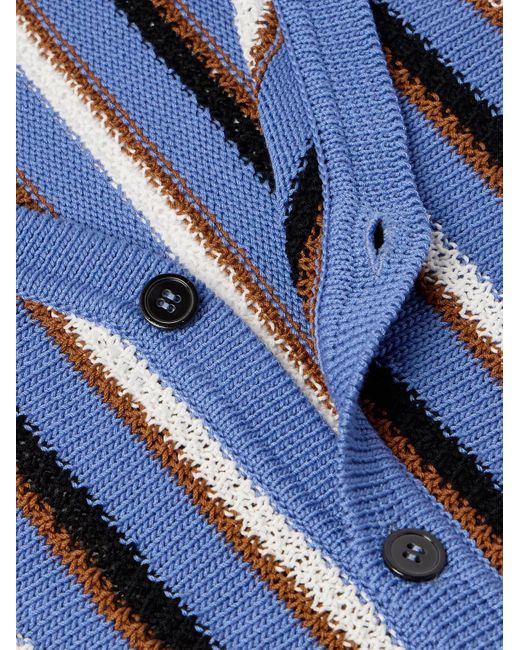 Marni Gestreifter Cardigan aus Baumwolle mit Logostickerei in Blue für Herren
