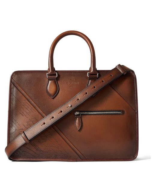 Berluti Brown Un Jour Mini Scritto Leather Briefcase for men