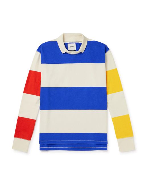 Drake's Blue Colour-block Cotton-jersey Polo Shirt for men