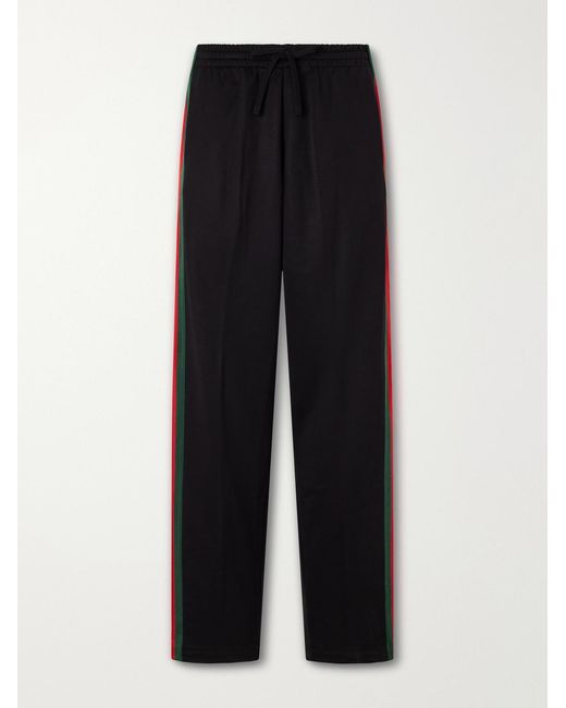 Gucci Black Webbing-Trimmed Silk And Cotton-Blend Trousers for men